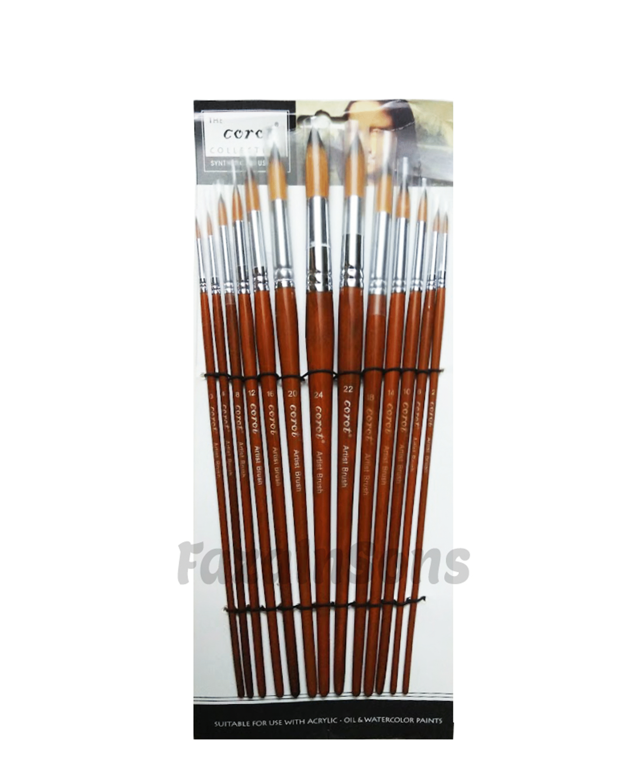 corot 13 pcs round Corot 13pcs Brown Color Round Paint Brushes Set for Watercolor Acrylic Oil Gouache Painting - Image 1