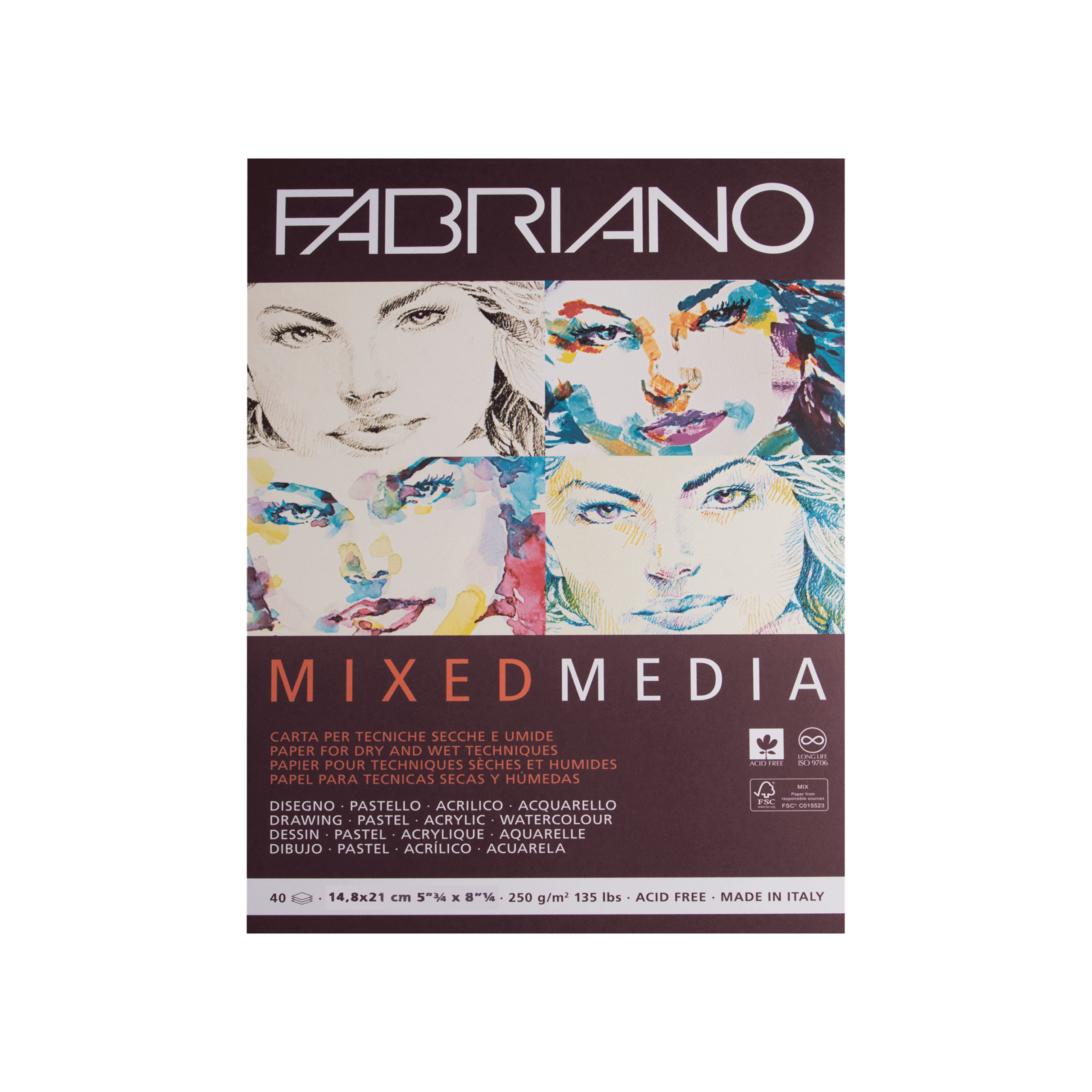 mix media Fabriano Mixed Media Pad – 250gsm, 40 Sheets (5.9 x 8.6 inches) - Image 1