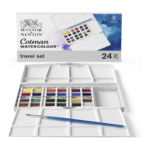 Winsor & Newton Cotman Watercolor Travel Set - 24 Half Pans with Brush and Integrated Mixing Palettes