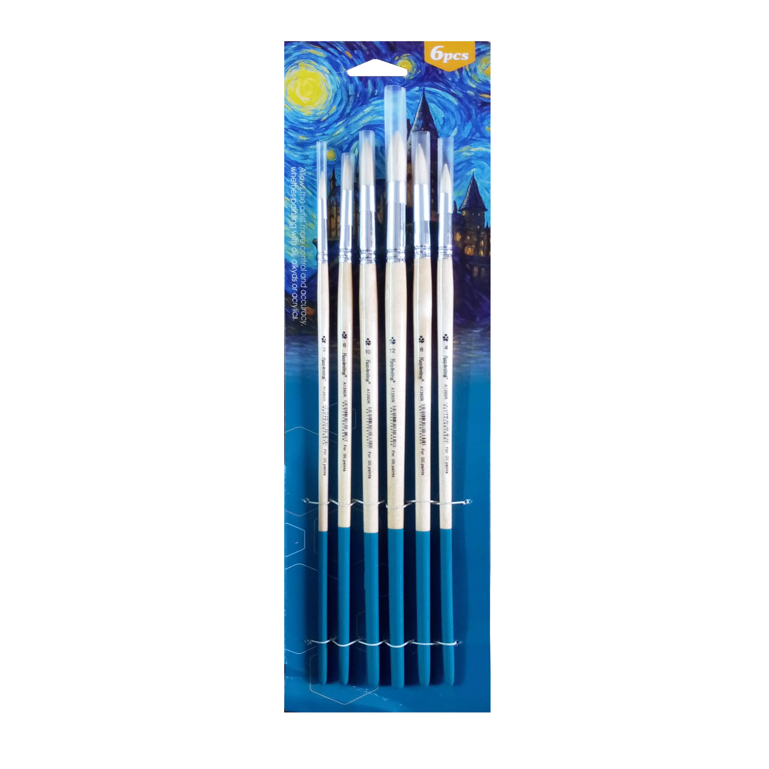 round for oil 6 Pcs Artist Paint Brush Set – White Hog Bristle Round Brushes for Oil, Acrylic & Alkyd Painting - Image 1